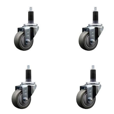 Service Caster 3'' Gray Poly Wheel Swivel 1-1/8'' Expanding Stem Caster Set, 4PK SCC-EX20S314-PPUB-118-4